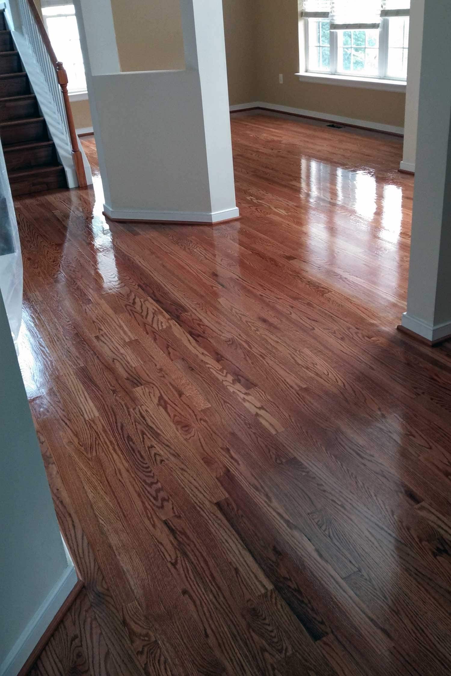 Golden oak strip flooring sanded and refinished — Central Virginia hardwood floor refinishing